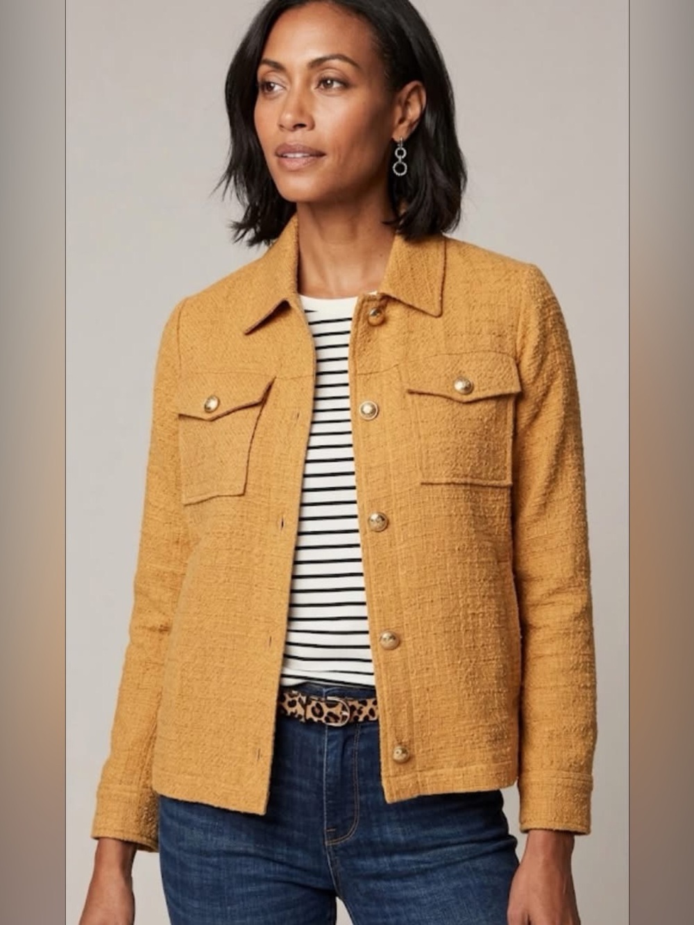 J. Jill XLP Mustard Bouclé Button-Front Jacket